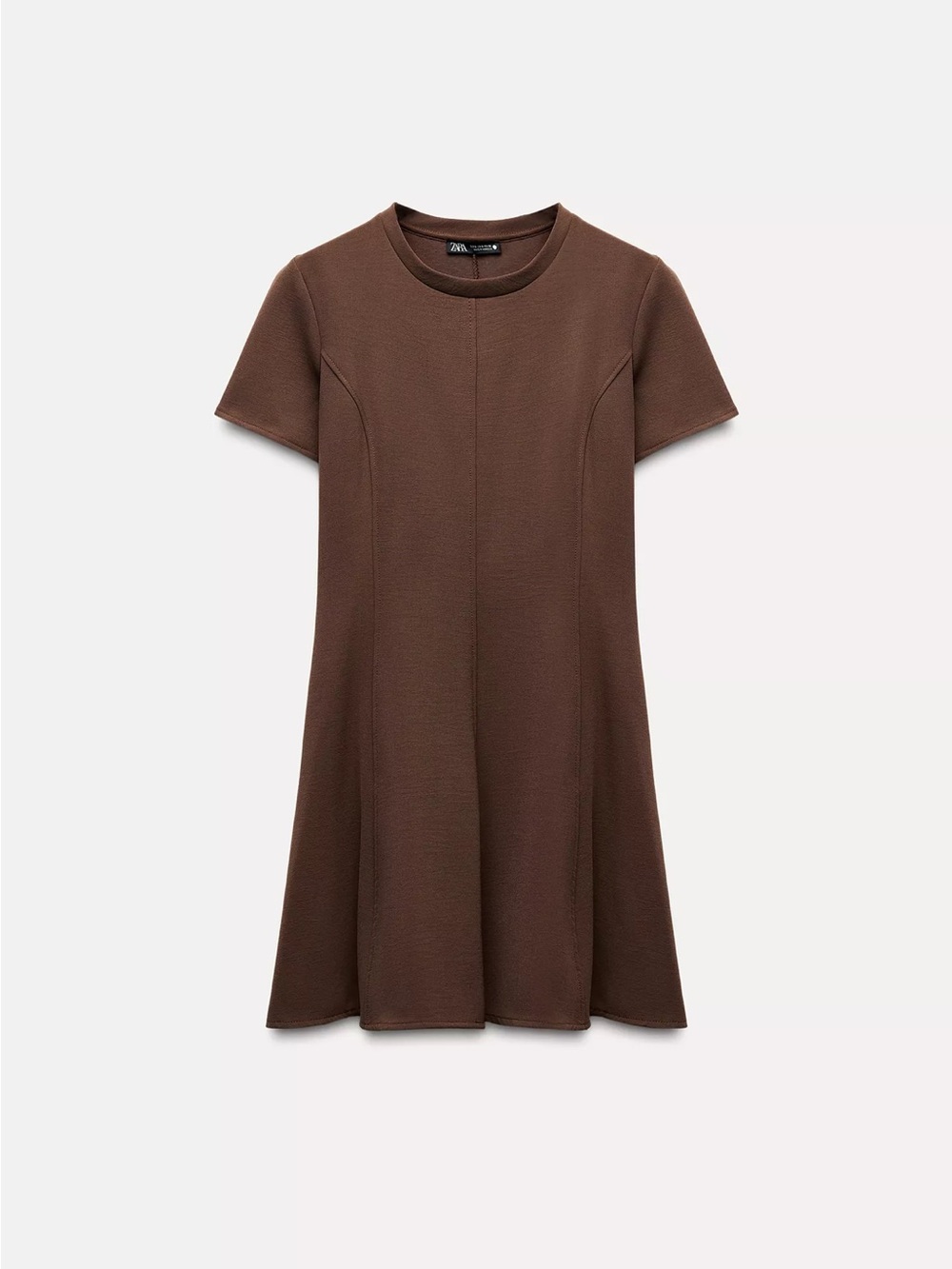 Zara Chocolate Brown Short-Sleeve Mini Dress